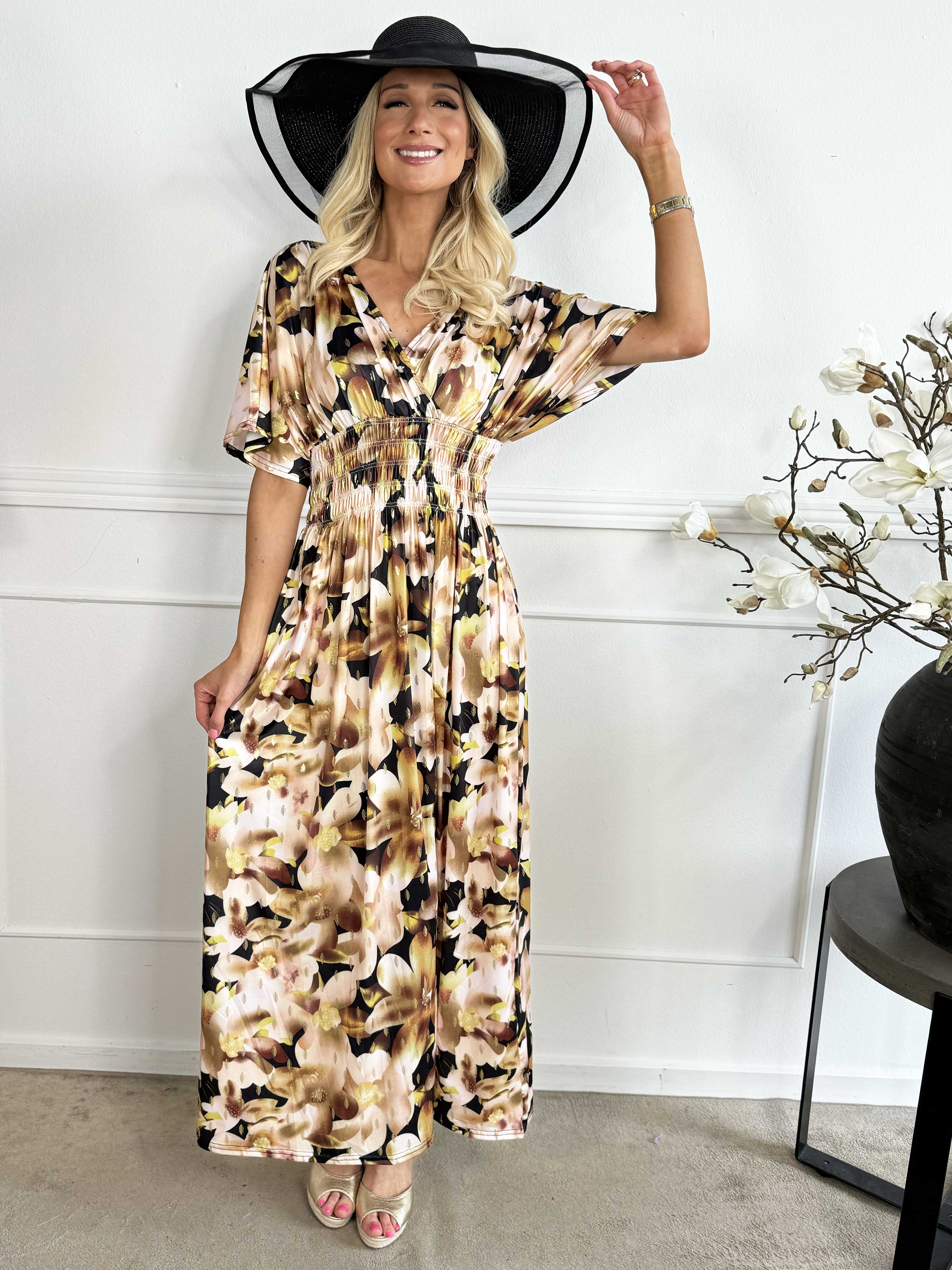 Pams Sweet Flower - Lang elastisk kjole i krølfrit stof